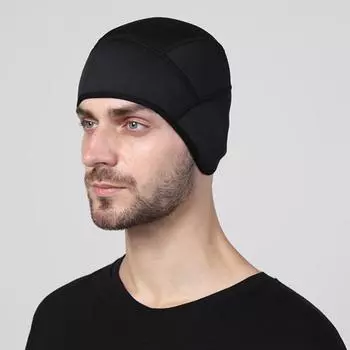 Зимняя велосипедная шапка-подкладка с отверстиями для очков, защита ушей, эластичная, нескользящая, сохраняющая тепло, ветрозащитная шапка-чепец для езды на велосипеде, бега, катания на лыжах чёрный