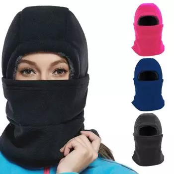 Зимняя велосипедная шапка с защитой для лица, регулируемая, ветрозащитная, толстая, плюшевая, полная защита, утеплитель для шеи, для холодной погоды, головной убор чёрный