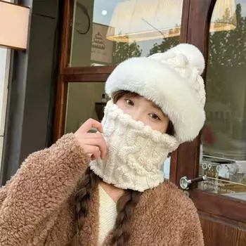 Зимняя велосипедная шапка с защитой лица, регулируемая, ветрозащитная, толстая, двухслойная, плюшевая, полная чёрный