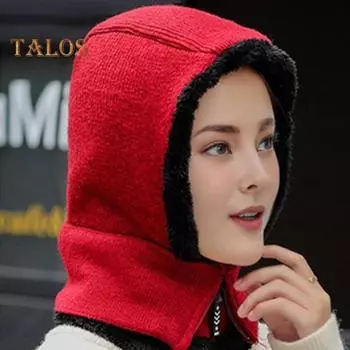 Зимняя велосипедная шапка со встроенным защитным экраном для лица и утеплителем для шеи, застежка-молния, ветрозащитный толстый плюшевый шарф с полной защитой для улицы в холодную погоду