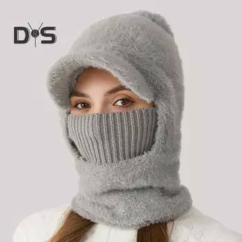 Зимняя велосипедная шапка со встроенным защитным экраном для лица и утеплителем для шеи с короткими полями, ветрозащитный толстый плюшевый шарф с полной защитой для улицы, головной убор для холодной погоды хаки