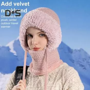 Зимняя велосипедная шапка со встроенным защитным экраном для лица и утеплителем для шеи, ветрозащитный толстый плюшевый шарф с полной защитой для улицы, головной убор для холодной погоды розовый