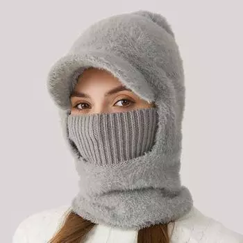 Зимняя велосипедная шапка со встроенным защитным экраном для лица и утеплителем для шеи с короткими полями, ветрозащитный толстый плюшевый шарф с полной защитой для улицы, головной убор для холодной погоды