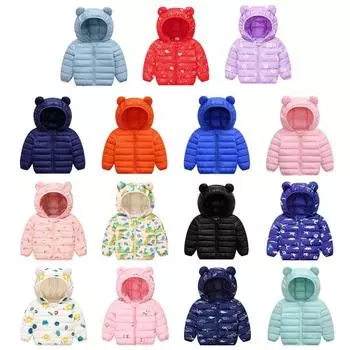 Зимняя верхняя одежда для малышей, пальто с капюшоном на молнии, ветрозащитная куртка 90