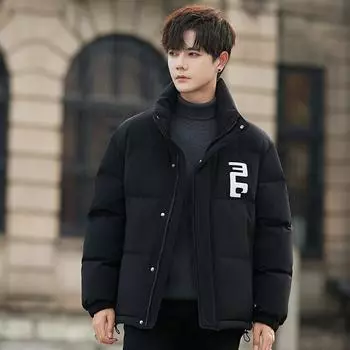 Зимняя вертикальная пуховая куртка мужская короткая утолщенная холодная одежда белая утиная пуховая одежда для хлеба M чёрный