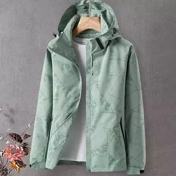 Зимняя ветровка унисекс. Гладкая ветрозащитная куртка с капюшоном и длинным рукавом на молнии. Карман на молнии с геометрическим принтом. Свободное пальто на осень и весну. L розовый