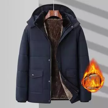 Зимняя ветрозащитная парка мужская ветровка флисовая толстая теплая меховая куртка мужская однотонная уличная куртка с капюшоном мужские зимние куртки S чёрный