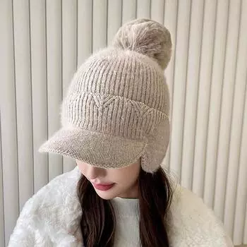 Зимняя ветрозащитная вязаная шапка Защита ушей Утолщенная пушистая теплая шерстяная Удобная приятная для кожи розовый