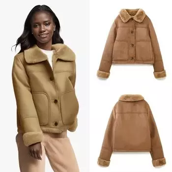 Зимняя винтажная замшевая куртка женская мода теплая флисовая куртка Mustang oversize шикарная элегантная верхняя одежда эстетика XS верблюд