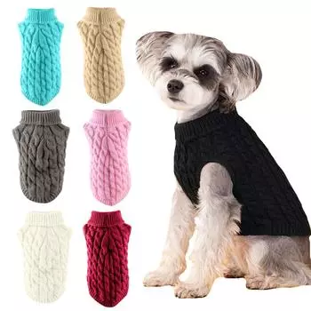 Зимняя водолазка для собак, теплый свитер, вязаная одежда для домашних щенков, маленьких средних собак, кошек, котят, свитера, жилет, пуловер для чихуахуа, пальто для бульдога XS белый