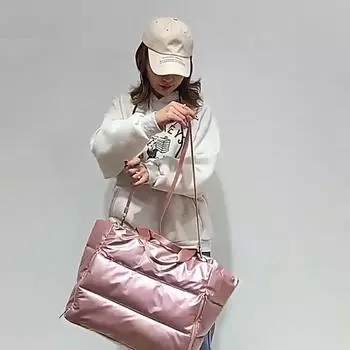 Зимняя водонепроницаемая сумка-тоут большой емкости для женщин, хлопковая сумка через плечо с перьями на пуху, женские повседневные сумки 42*23*31cm чёрный