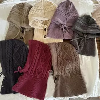 Зимняя вязаная шапка-балаклава с капюшоном женская шапка-балаклава шапка-бини корейский тренд Y2K шерстяной пуловер шапки