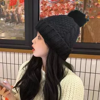Зимняя вязаная шапка из толстого плюша, сохраняющая тепло, шапка с помпоном, эластичная, однотонная, без полей, ветрозащитная, для холодной погоды, уличный головной убор белый