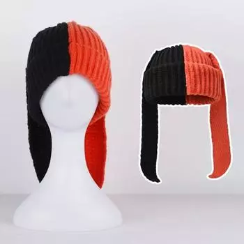 Зимняя вязаная шапка с длинным декором в виде заячьих ушей, контрастного цвета, унисекс, толстая, теплая, высокоэластичная, ветрозащитная, для холодной погоды, для катания на лыжах и т. д.