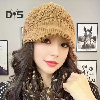 Зимняя вязаная шапка с козырьком, теплая шапка-чепец для холодной погоды, женская объемная снежная шапка для активного отдыха и повседневной носки