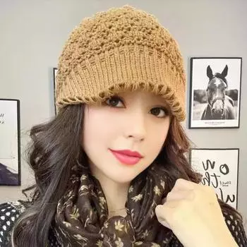 Зимняя вязаная шапка с козырьком, теплая шапка-чепец для холодной погоды, женская объемная снежная шапка для активного отдыха и повседневной носки