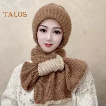 Зимняя вязаная шапка-шарф, теплая ветрозащитная защита ушей, для холодной погоды, для велоспорта, женская вязаная шапка-бини, утеплитель для шеи, шарф E