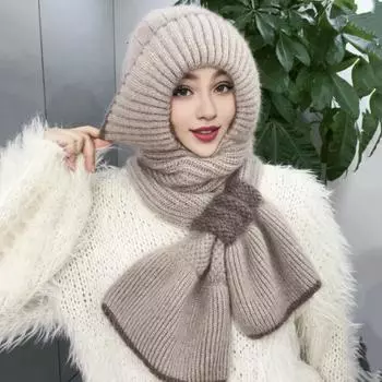 Зимняя вязаная шапка-шарф, теплая ветрозащитная защита ушей, для холодной погоды, для велоспорта, женская вязаная шапка-бини, утеплитель для шеи, шарф C