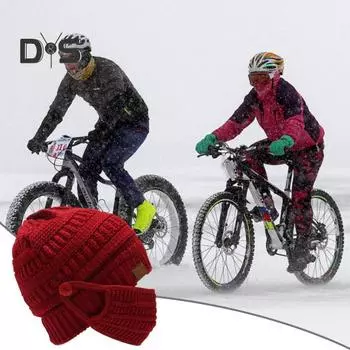 Зимняя вязаная шапка со съемным защитным щитком для лица, утолщенный капор без полей, защита ушей, унисекс, однотонный головной убор для путешествий на открытом воздухе красный