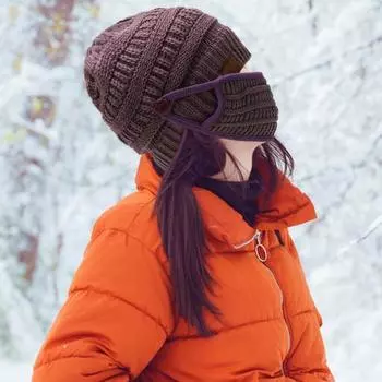 Зимняя вязаная шапка со съемным защитным щитком для лица, утолщенный капор без полей, защита ушей красный