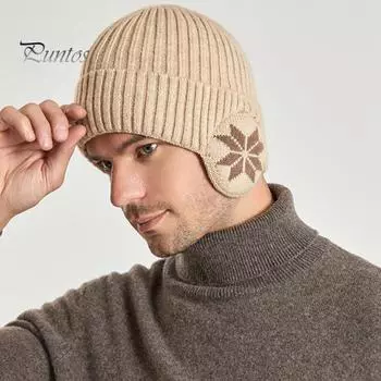 Зимняя вязаная шапка унисекс, эластичная, утолщенная, однотонная, для защиты ушей, теплая, повседневная, для катания на лыжах, коньках, головной убор чёрный