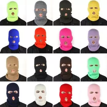 Зимняя вязаная шапка унисекс с тремя отверстиями, сплошной цвет, анфас, Балаклава с куполом, вязаная шапка для лица для езды на велосипеде на открытом воздухе темно-желтого