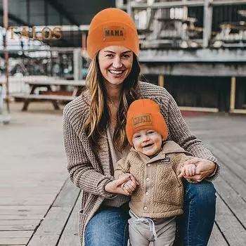 Зимняя вязаная шапка, утолщенная, однотонная, для папы и мамы, шапочка в стиле хип-хоп, высокоэластичная, для новорожденных, морозостойкая, повседневный головной убор для холодной погоды C