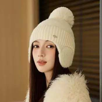 Зимняя вязаная шапка женская, цветная, меховая, бейсболка, высокая эластичная, толстая, защита ушей, шерстяная, теплая шапка серый