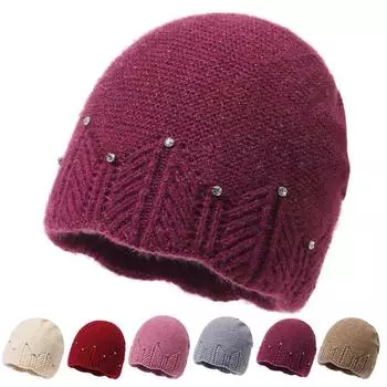 Зимняя вязаная шапка женская модная вязаная шапка уличное ветрозащитное и теплое многослойное хлопковое колье One Size розовый