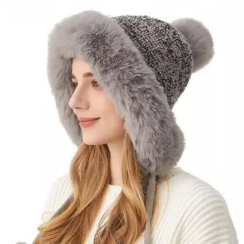 Зимняя вязаная шапка женская шерстяная теплая шапка чёрный