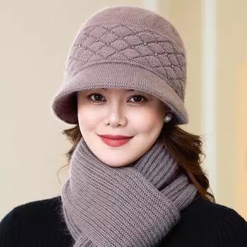 Зимняя вязаная шерстяная шапка для пожилых людей среднего возраста из кроличьей шерсти в западном стиле, детская шапка с добавлением бархата, теплая, для мам