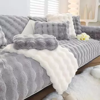 Зимняя высококачественная плюшевая подушка для дивана с кроликом, Нескользящие подушки для сиденья, кожаный чехол для дивана из цельного дерева, полностью покрытая тканью 70*70cm