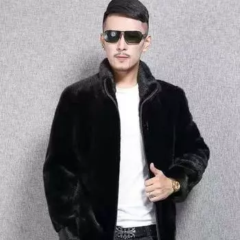 Зимняя высококачественная теплая мужская куртка из искусственного норкового меха, мужская меховая шуба плюс бархатная толстая норковая повседневная мужская одежда, парка, пальто L чёрный