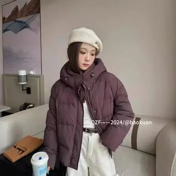 Зимняя высококачественная утепленная куртка-пуховик с капюшоном, однотонная, универсальная, повседневная, женская M(80-110) светло-фиолетовый