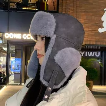 Зимняя замшевая меховая шапка для детей, маленькая защита лица, защита ушей, шапка для езды на велосипеде, катания на лыжах, толстая, противохолодная, модная шапка Lei Feng