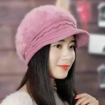 Зимняя защита теплая шерстяная вязаная шапка из кроличьего меха толстые мягкие шапочки женские модные шапки-чепчики для матерей-художников козырьки Adult