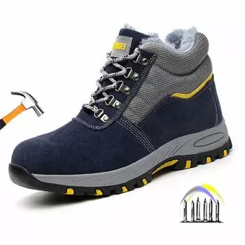 Зимняя защитная обувь для мужчин, высокие теплые защитные ботинки с защитой от проколов, кроссовки со стальным носком, противоскользящие рабочие ботинки 36