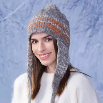Зимняя защитная шапка для ушей, женская утепленная шапка-бомбер, цветная полосатая вязаная шерстяная шапка бежевый