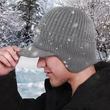 Зимняя защитная шапка с ушами, вязаная с длинными полями, сохраняет тепло, толстая эластичная, нескользящая, однотонная, подарок для папы, дедушки, шапочка для отдыха на природе вино красного