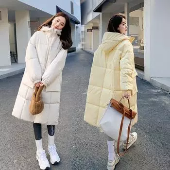 Зимняя желтая пуховая хлопковая женская длинная куртка с карманом и капюшоном, свободные парки большого размера, черная верхняя одежда S бежевый