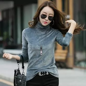 Зимняя женская 4XL теплая базовая кофта из золотистого бархата, водолазка с высоким воротом, двухсторонняя, с длинными рукавами, внутренняя часть из бархата, топ для женщин 4XL чёрный