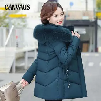 Зимняя женская элегантная куртка с длинными рукавами больших размеров средней длины L чёрный