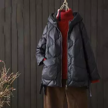 Зимняя женская белая утиная пуховая куртка повседневная свободная легкая пуховая верхняя одежда с капюшоном на молнии пуховик-парка L белый