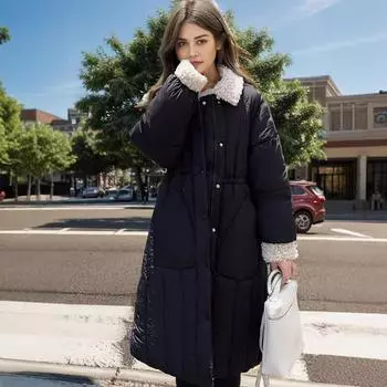 Зимняя женская длинная хлопковая куртка 2024 года, женская розовая парка с воротником из овечьей шерсти, женские утепленные зимние куртки S бежевый