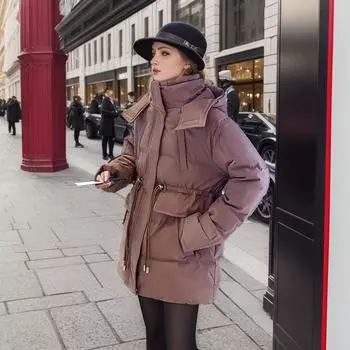 Зимняя женская длинная хлопковая куртка 2024 года, женские парки с капюшоном и завязками на талии, пальто для женщин с несколькими карманами, повседневные куртки, топы M чёрный