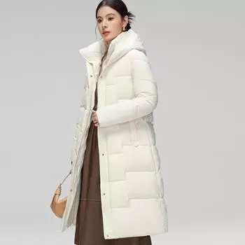Зимняя женская длинная хлопковая куртка на утином пуху с поясом, толстая теплая роскошная тонкая парка с капюшоном M
