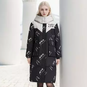 Зимняя женская длинная хлопковая куртка выше колена 2024 года Женская контрастная верхняя одежда с капюшоном Женская демисезонная куртка Женская одежда S серый