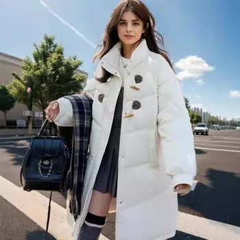 Зимняя женская длинная куртка 2024 года с капюшоном, повседневная утепленная парка, пальто, женская хлопковая куртка с высоким воротником и роговыми пуговицами S розовый