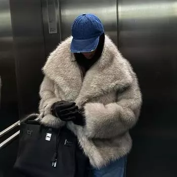 Зимняя женская градиентная пушистая шуба куртка большого размера High Street Luxury с большим меховым воротником из искусственного меха лисы куртка жилет пальто L серый
