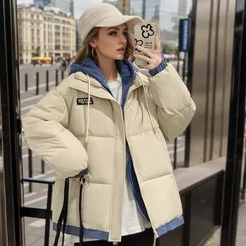 Зимняя женская хлопковая куртка 2024 года, женская поддельная двухкомпонентная парка с капюшоном, пальто, женская утепленная стеганая куртка XL белый